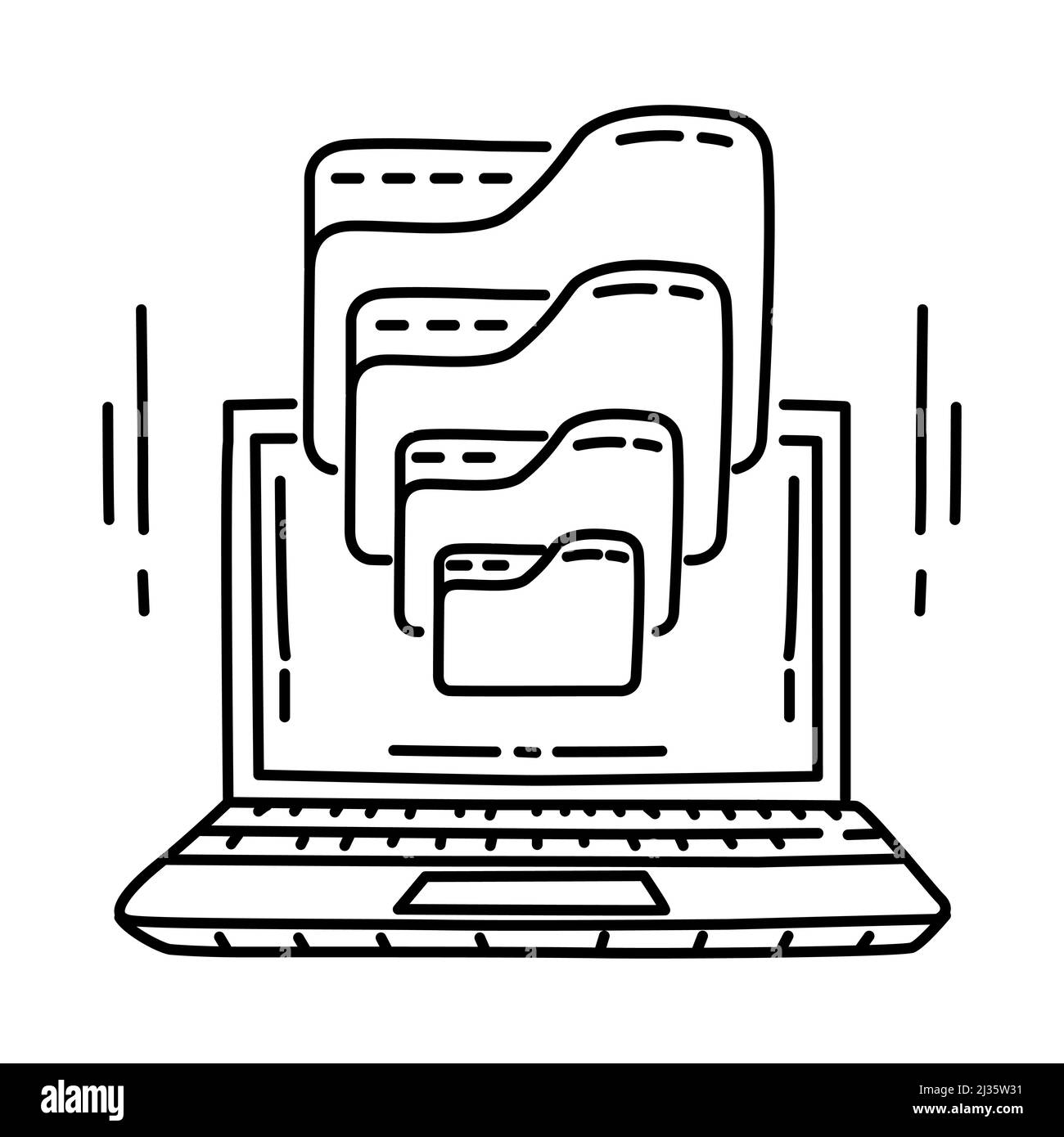 File Explorer Part of Computer Software and Hardware Hand Drawn Icon Set Vector. Stock Vector