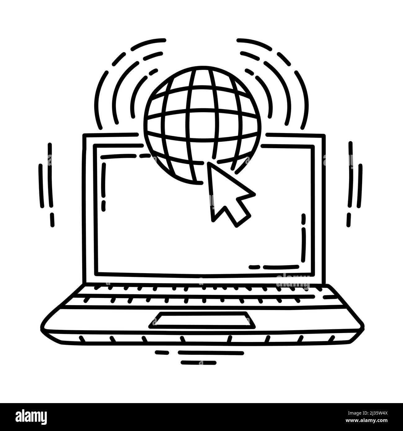 Online Computer Part of Computer Software and Hardware Hand Drawn Icon Set Vector. Stock Vector