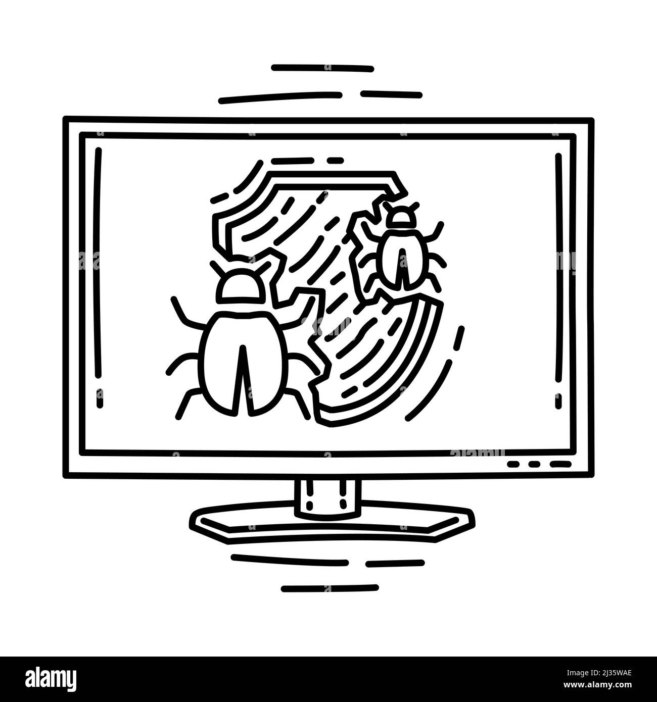 Virus Computer Part of Computer Software and Hardware Hand Drawn Icon Set Vector. Stock Vector