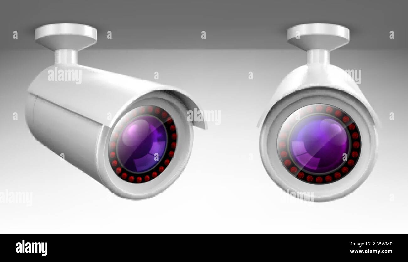 Security cam, cctv video camera, street observe surveillance equipment  front and side angle view. Secure guard eye and crime prevention isolated  on wh Stock Vector Image & Art - Alamy