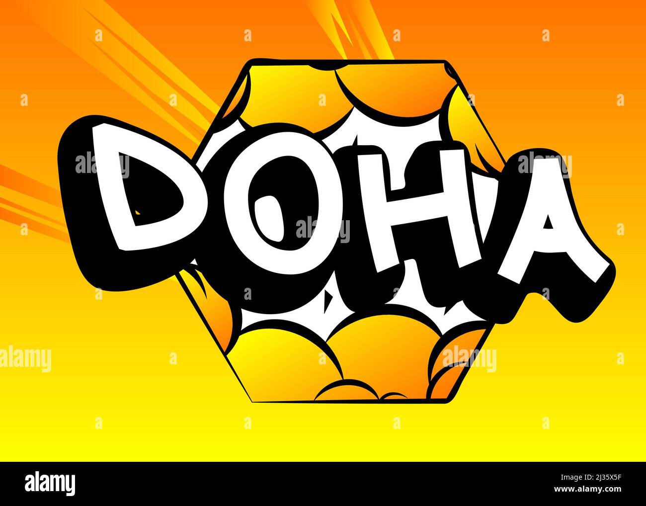 Doha, Capiatl City of Qatar. Comic book word text on abstract comics ...
