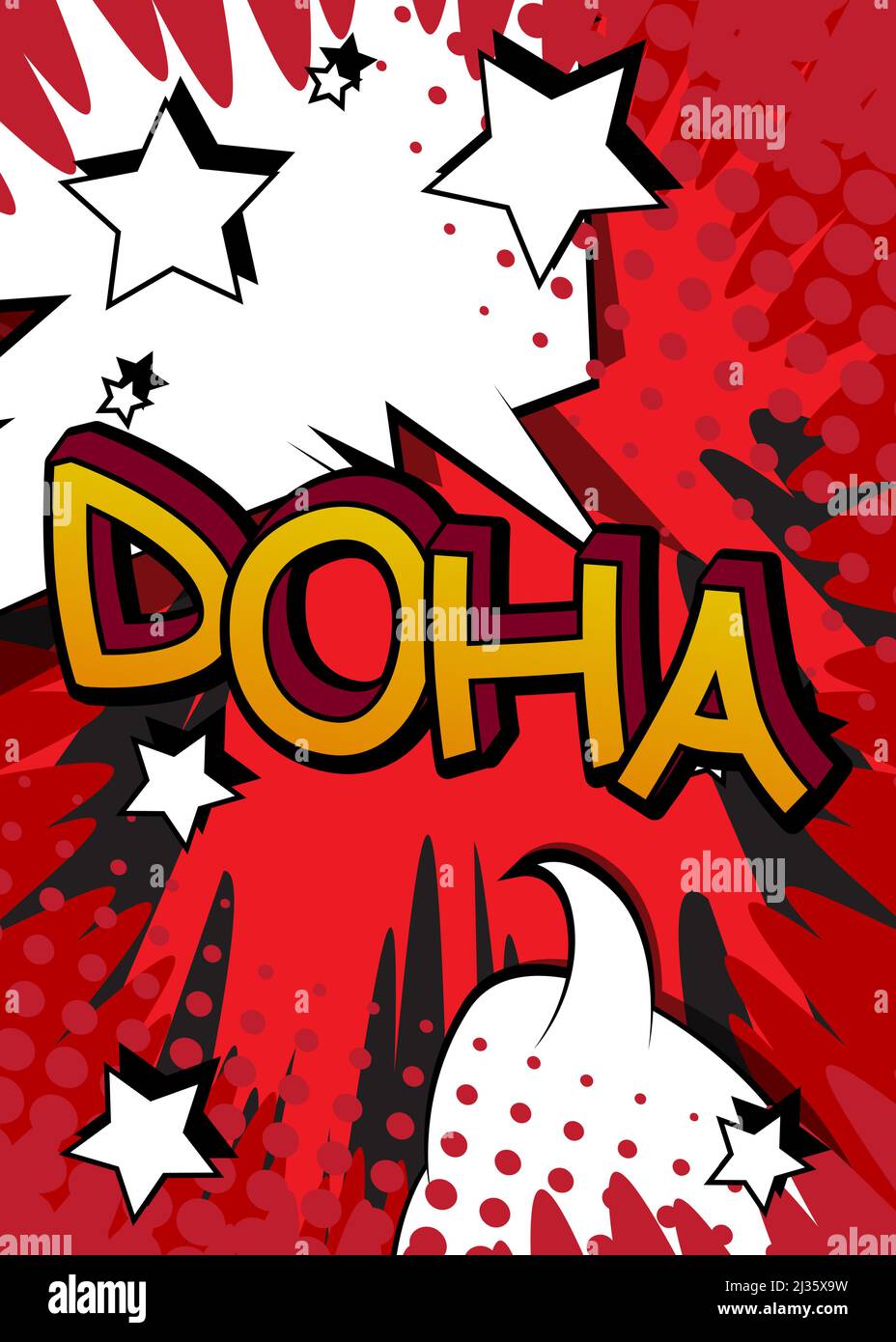 Doha, Capiatl City of Qatar. Comic book word text on abstract comics ...