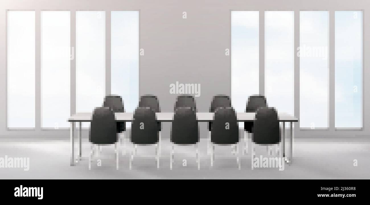 Boardroom with furniture, empty conference room with long desk and
