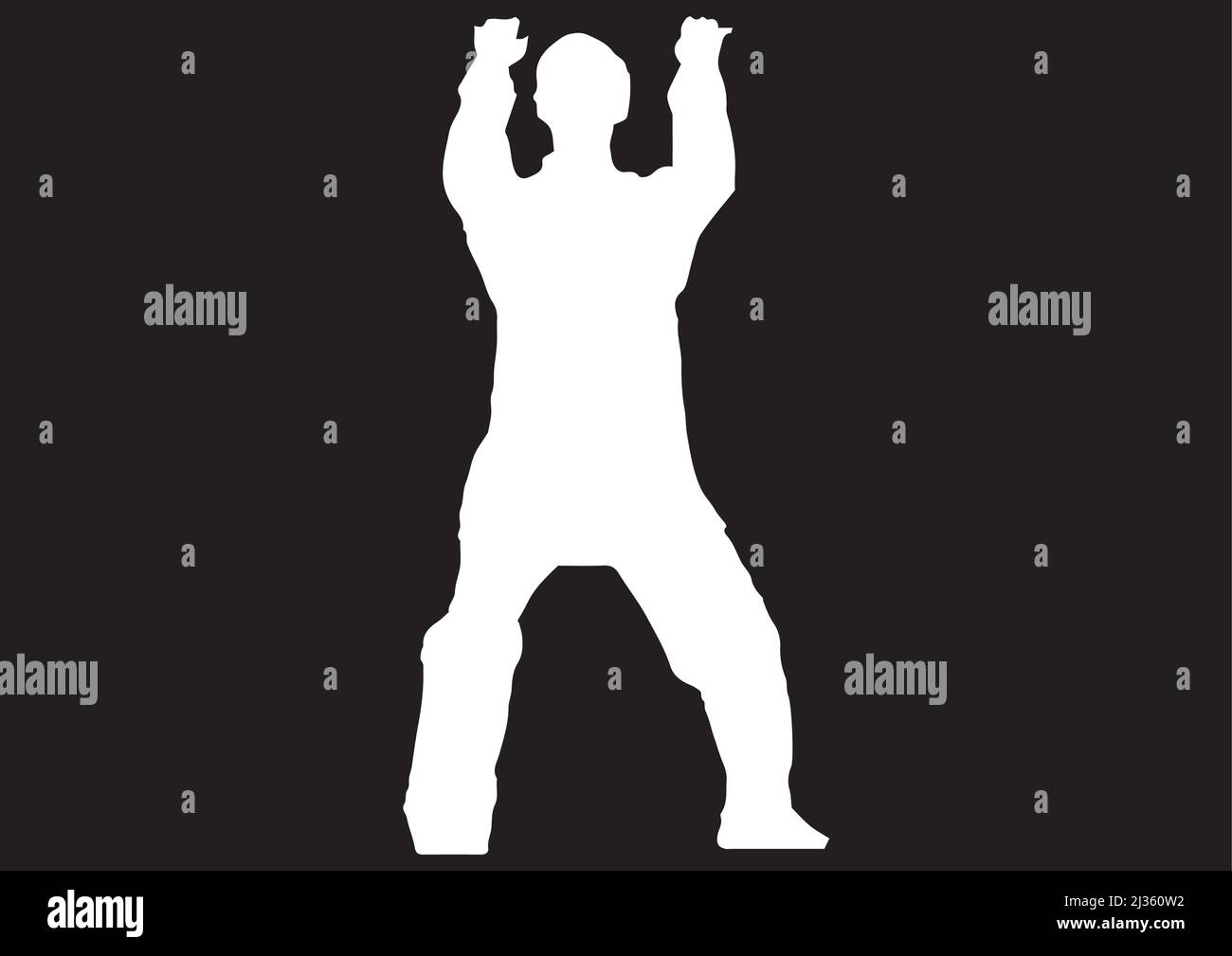 illustration of black and white shadow of a silhouette young kung Fu karate master who is on his action on black background best in vector Stock Vector