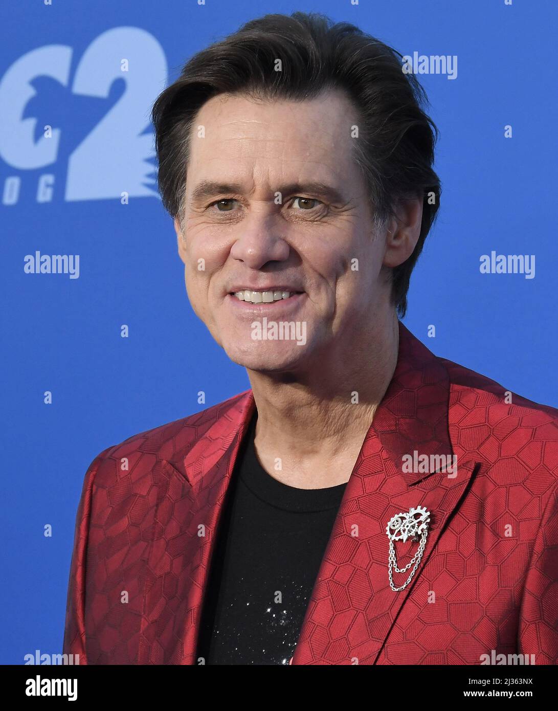 Los Angeles, USA. 05th Apr, 2022. Jim Carrey arrives at the SONIC THE HEDGEHOG 2 Los Angeles Premiere held at the Regency Village Theater in Westwood, CA on Tuesday, ?April 5, 2022. (Photo By Sthanlee B. Mirador/Sipa USA) Credit: Sipa USA/Alamy Live News Stock Photo