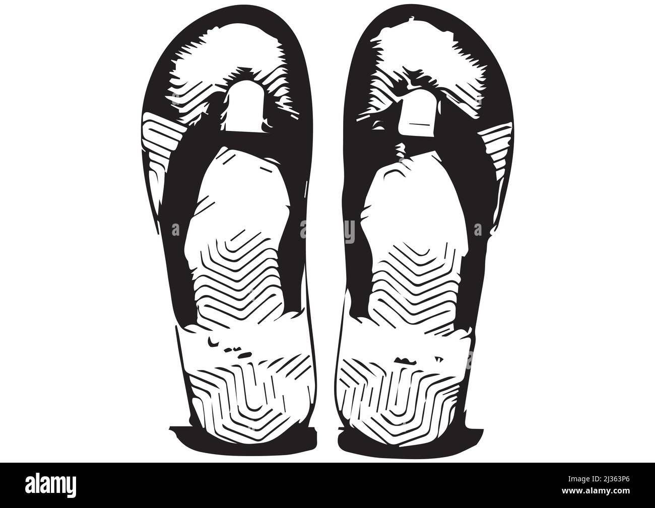 illustration of black and white shadow of a pair of sandal with lace on white black background best in vector men's women's casual slipper shoes Stock Vector