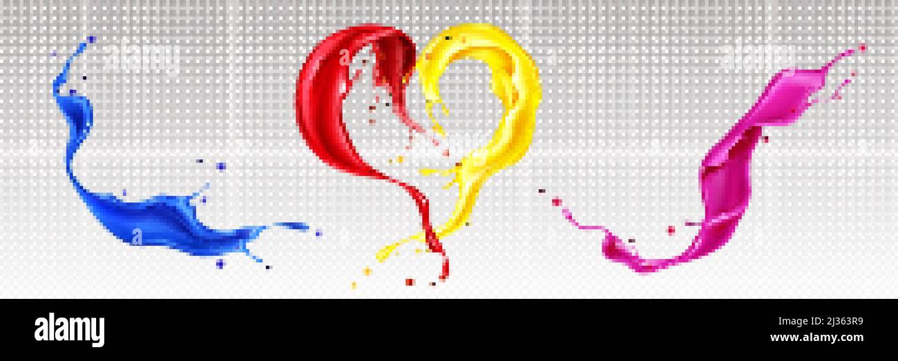 Splashes of liquid paints with swirls in heart shape isolated on ...