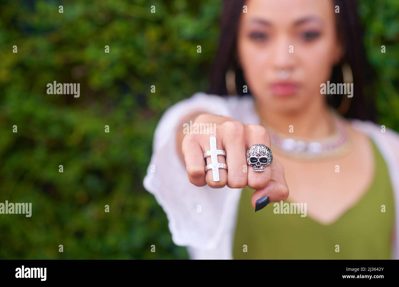 Fashion for her fingers. Closeup shot of a woman with rings on her