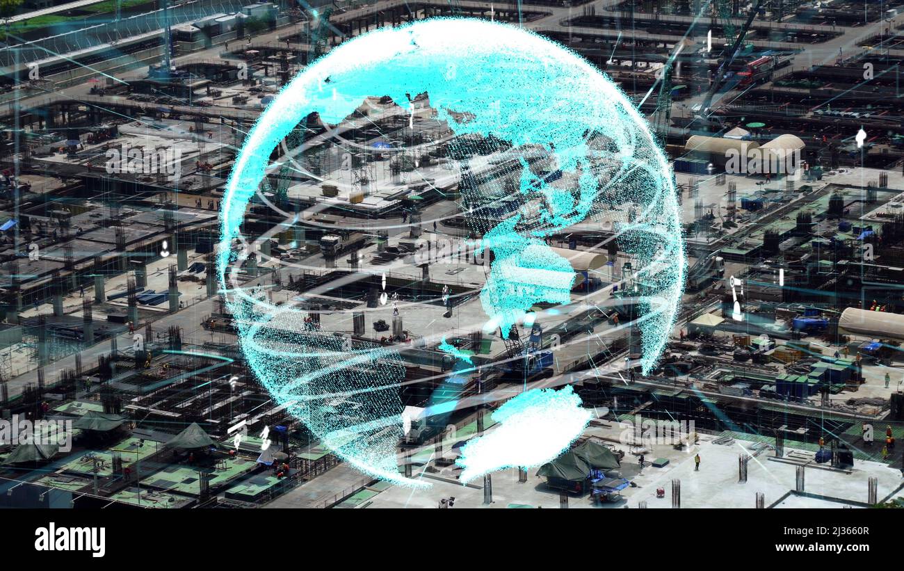 Construction technology concept with alteration graphic over construction site showing concept