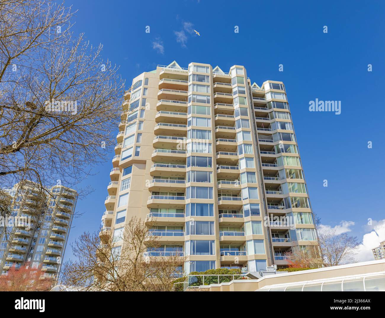 Facade detail of a modern high-rise apartment building. Abstract ...