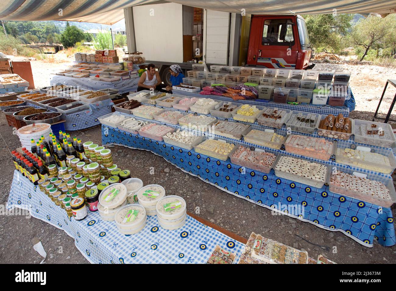 Farmers market at the village, Adrasan, Lykia, Turkey, Mediteranean sea Stock Photo