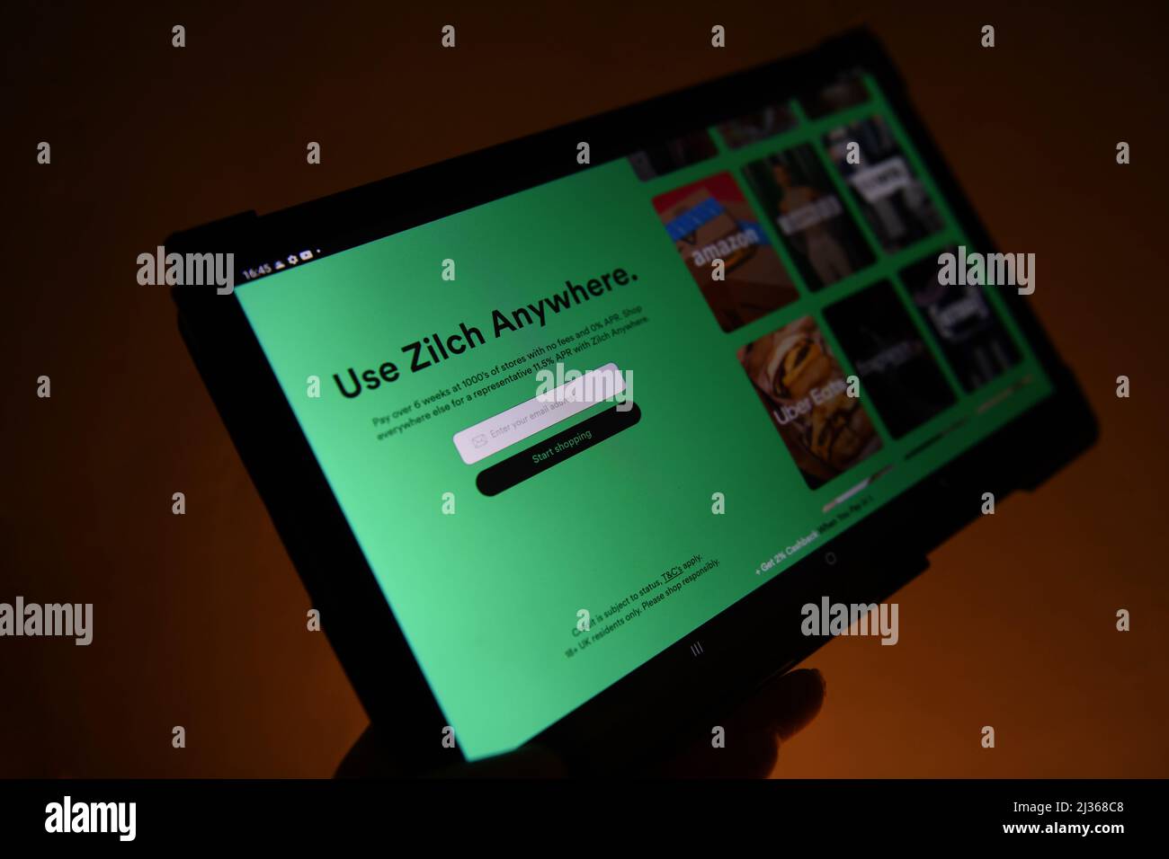 Zlich website on a Samsung Galaxy tablet Stock Photo
