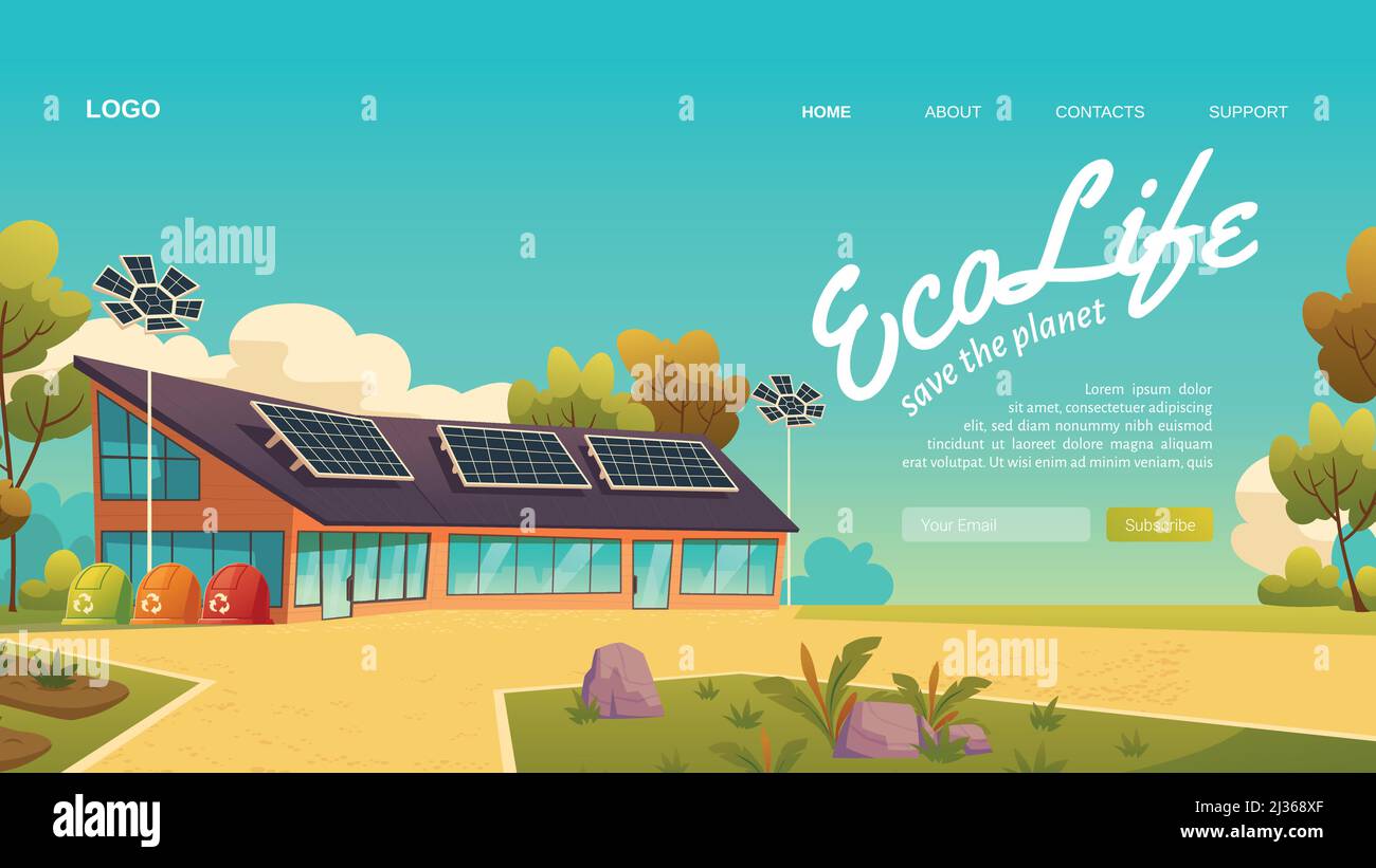 Eco life cartoon landing page, save the planet concept. House with ...