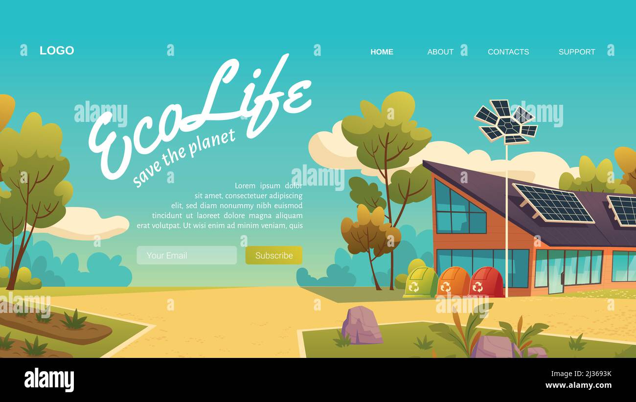 Eco life cartoon landing page, save the planet concept. House with ...