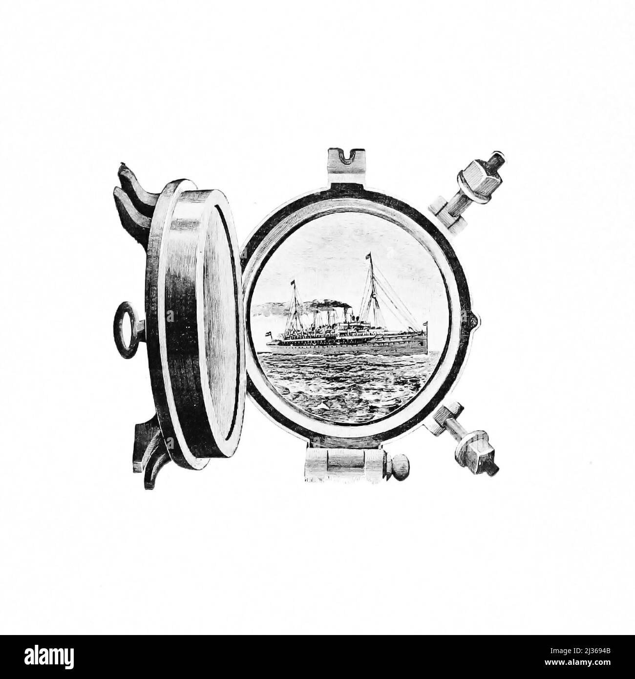 Porthole illustration frontispiece from the book ' Steam vessels and marine engines ' by G. Foster Howell, Publisher New York : American Shipbuilder 1896 Stock Photo