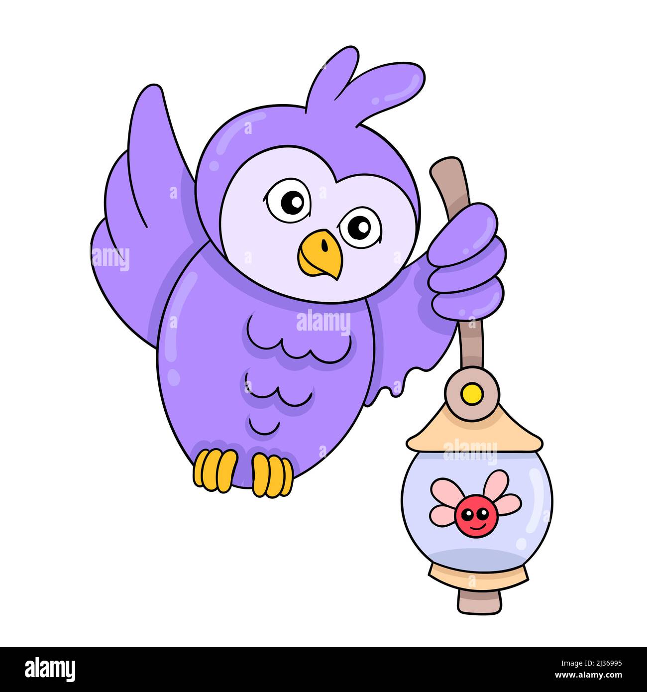 owl in flight carrying a firefly lantern Stock Vector
