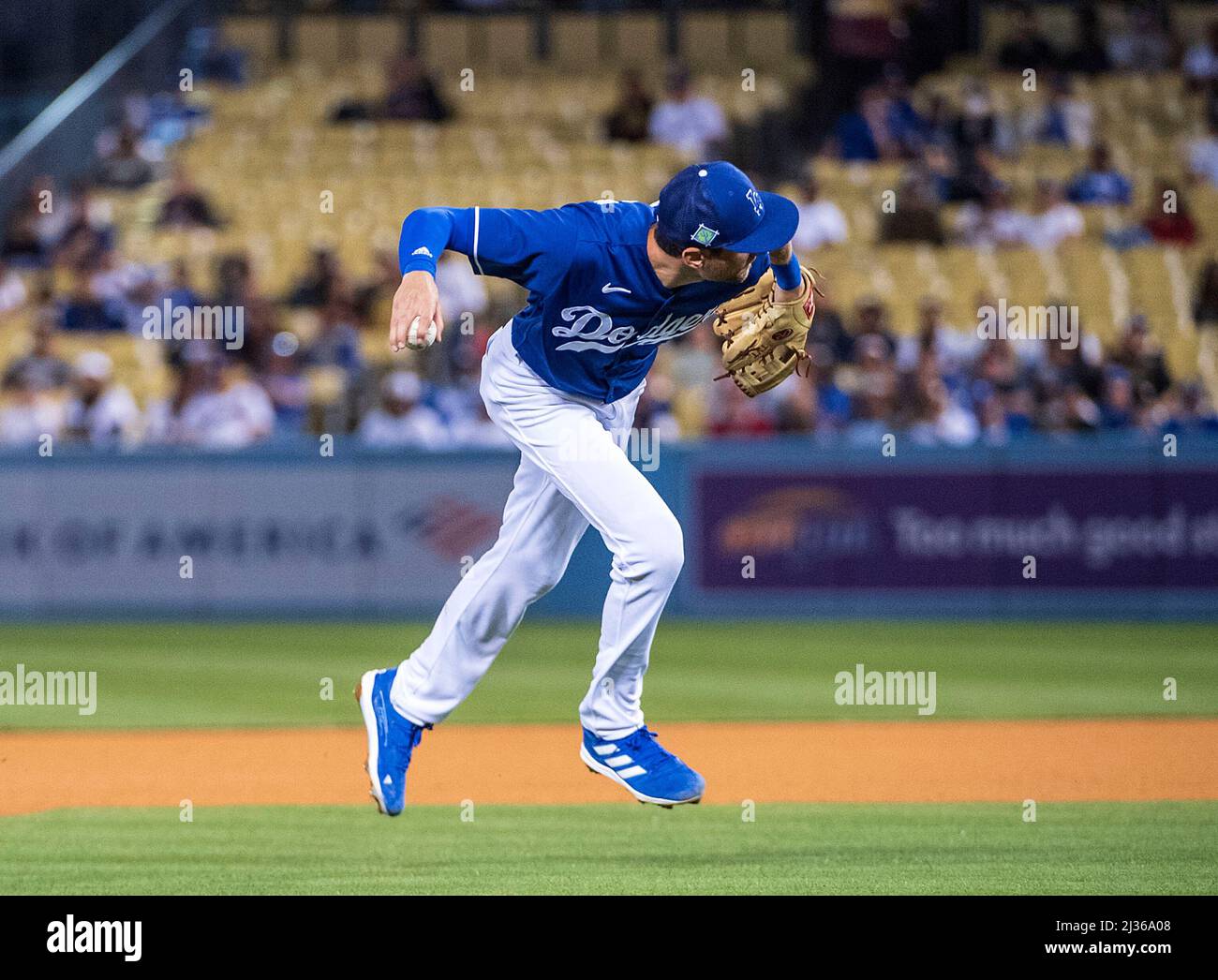April 5, 2022, Los Angeles, California, USA: Trea Turner #6 of the Los  Angeles Dodgers throws to first during their Spring Training game against  the Los Angeles Angels on Tuesday April 5