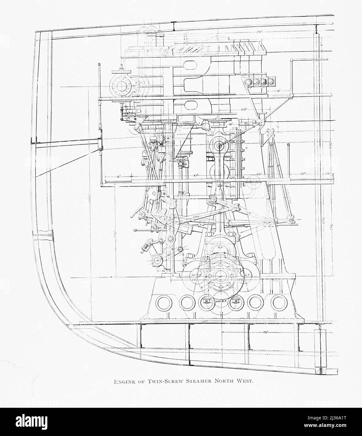 Engine Of the twin Screw Steamer North West. from the book ' Steam vessels and marine engines ' by G. Foster Howell, Publisher New York : American Shipbuilder 1896 Stock Photo