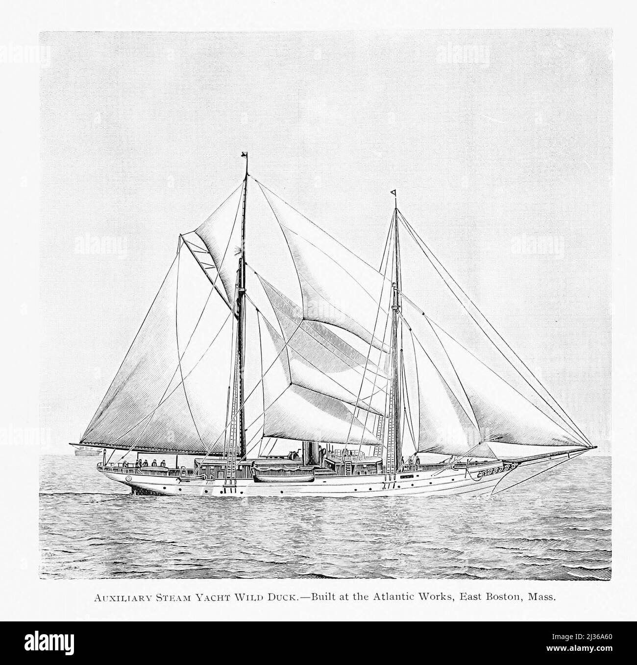 Auxiliary Steam Yacht Wild Duck. Built at the Atlantic Works, East Boston, Mass from the book ' Steam vessels & marine engines ' by G. Foster Howell, Publisher New York : American Shipbuilder 1896 Stock Photo