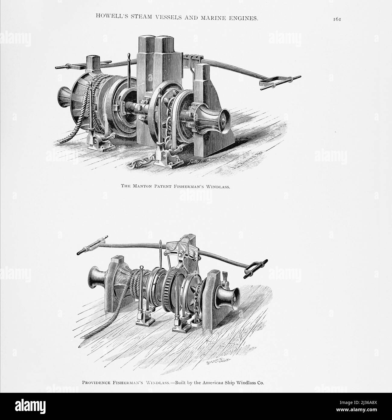 Providence Fisherman's Windlass. Built by the American Ship Windlass Co from the book ' Steam vessels & marine engines ' by G. Foster Howell, Publisher New York : American Shipbuilder 1896 Stock Photo