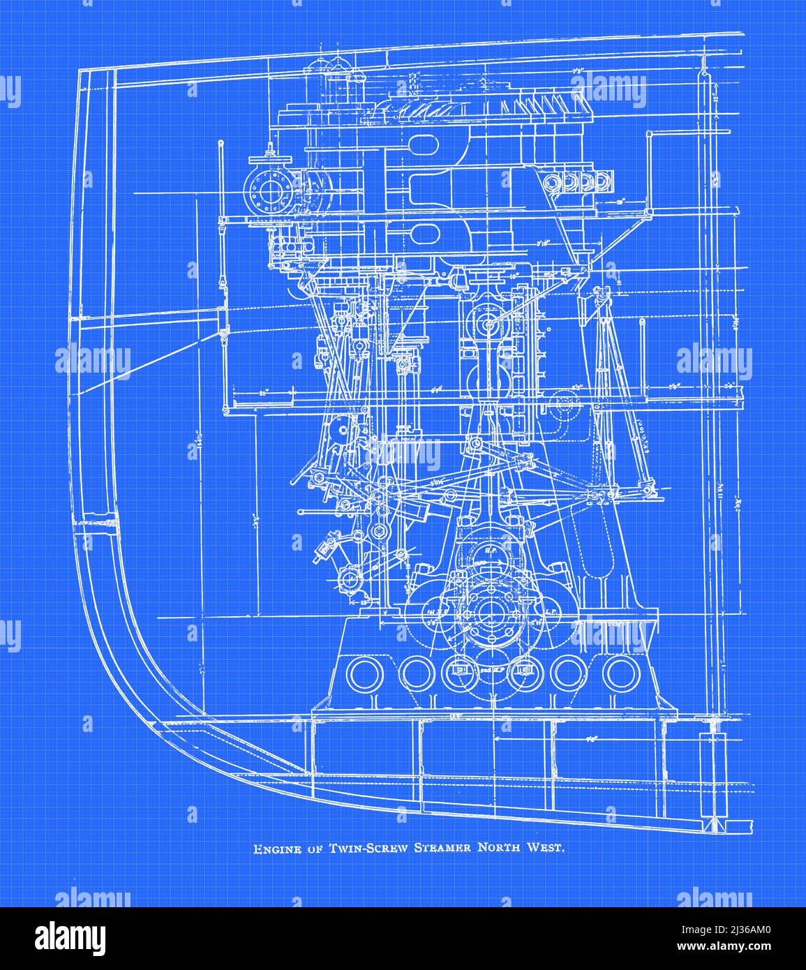 Blueprint of the Engine Of the twin Screw Steamer North West. from the