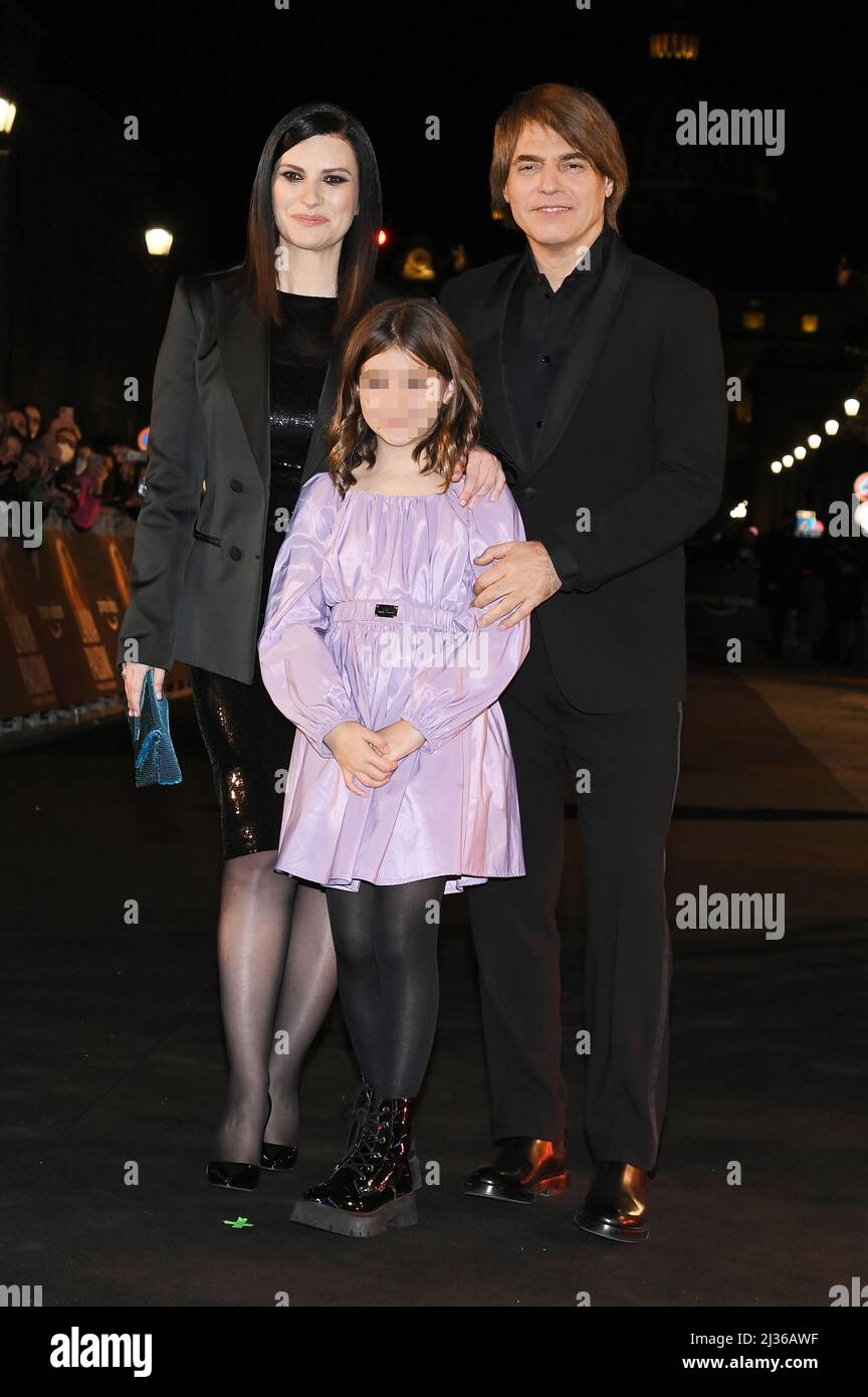 Laura Pausini , Paolo Carta , Paola Carta Photocall of Premiere of the  Docufilm by Prime Video -Laura Pausini - Nice to Meet You- Rome, Italy 5th  April 2022 (Photo by SGP/Sipa