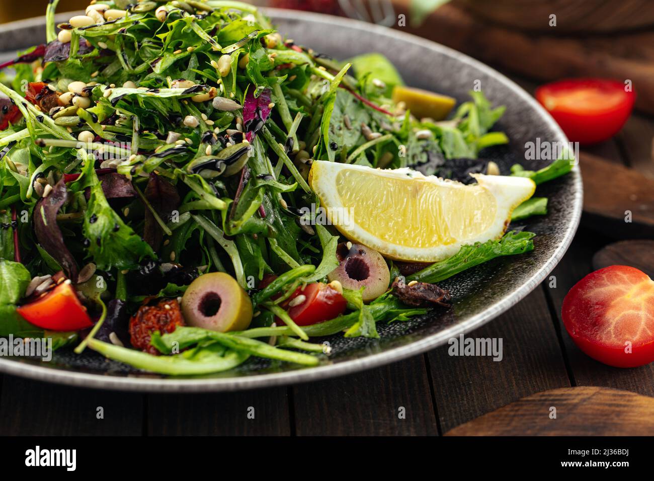 Green mediterranean salad with pine nuts Stock Photo Alamy
