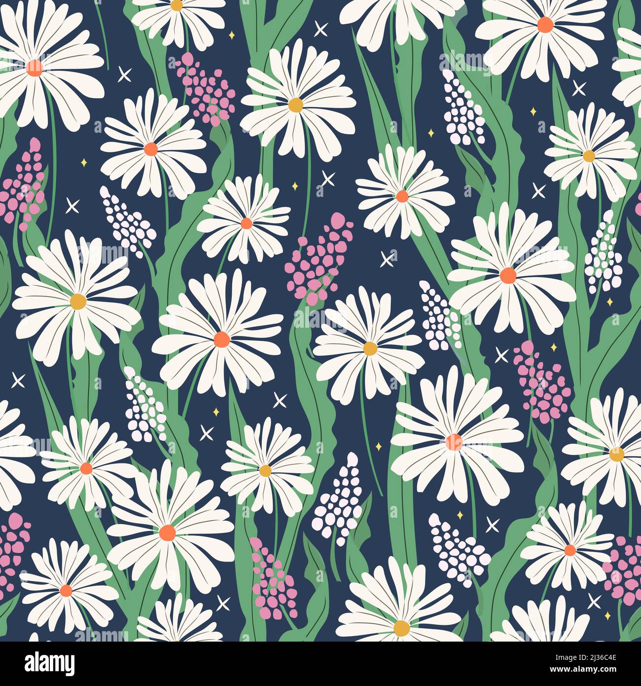 Hippie daisy seamless pattern. Floral background. 70s aesthetic Stock  Vector Image & Art - Alamy