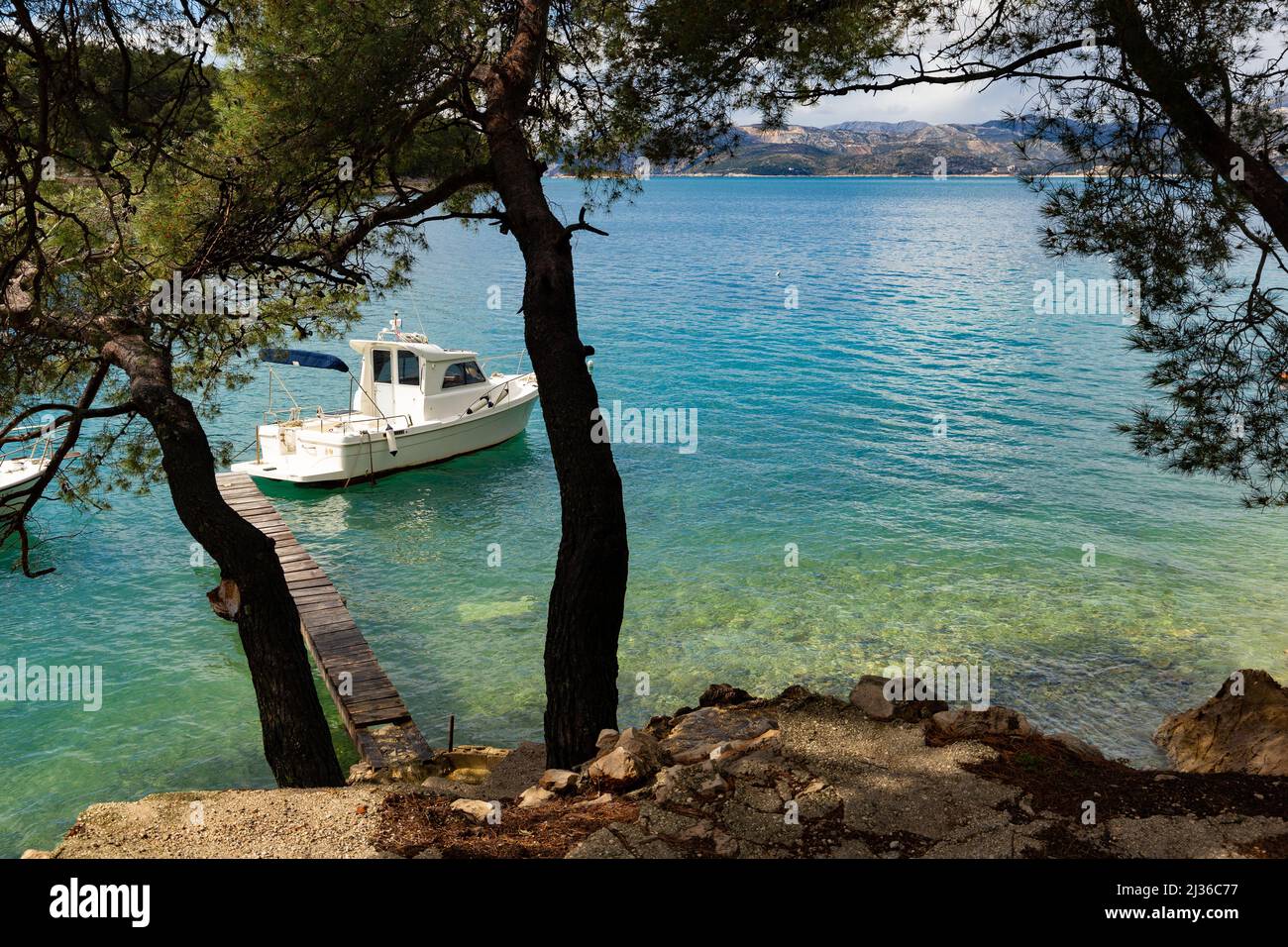 Boats in Adriatic sea near Dubrovnik. Croatia. Stock Photo