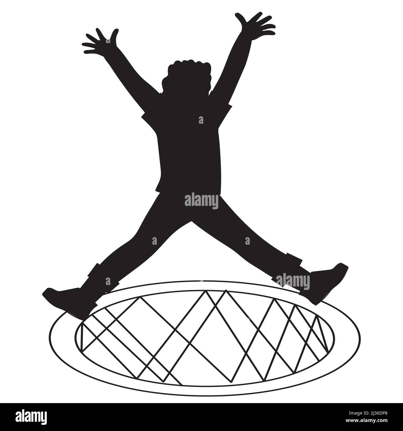 Black silhouette of child boy jumping on trampoline. Active kids outdoor  games on playground, trampolining emblem outline element, flat vector  isolate Stock Vector Image & Art - Alamy
