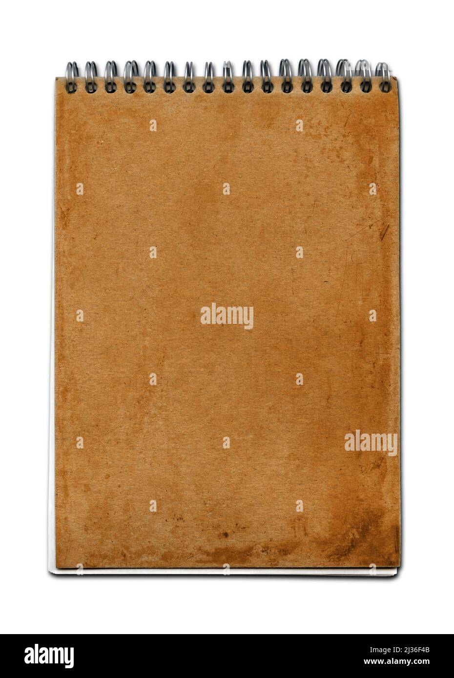 Vintage spiral close notebook, brown paper cover, isolated on white