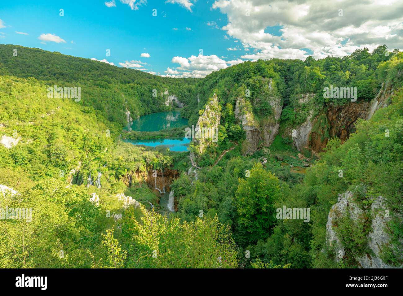 Korana lake viewpoint the Plitvice Lakes National Park of Croatia in Lika region over Novakovica Brod Lake. UNESCO World Heritage of Croatia named Stock Photo