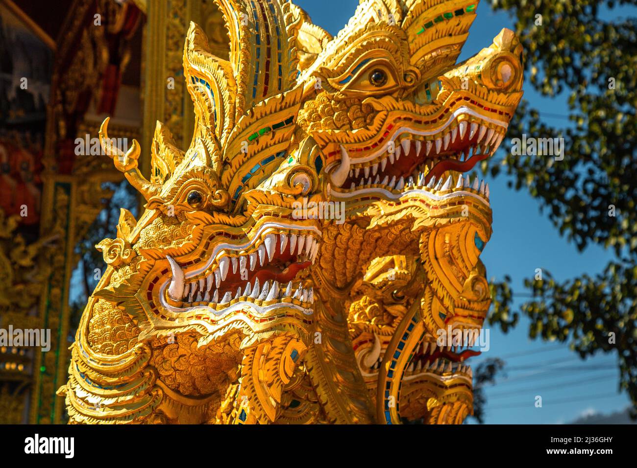 Wat Phrathat Doi Kham, Buddha pagoda and golden chedi in Chiang Mai, Thailand Stock Photo