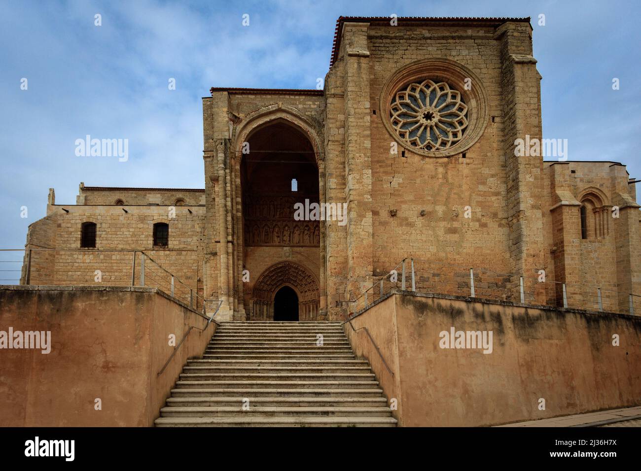 The Romanesque church Santa Maria la Blanca of Villalcazar de Sirga in Palencia. Spain. Stock Photo