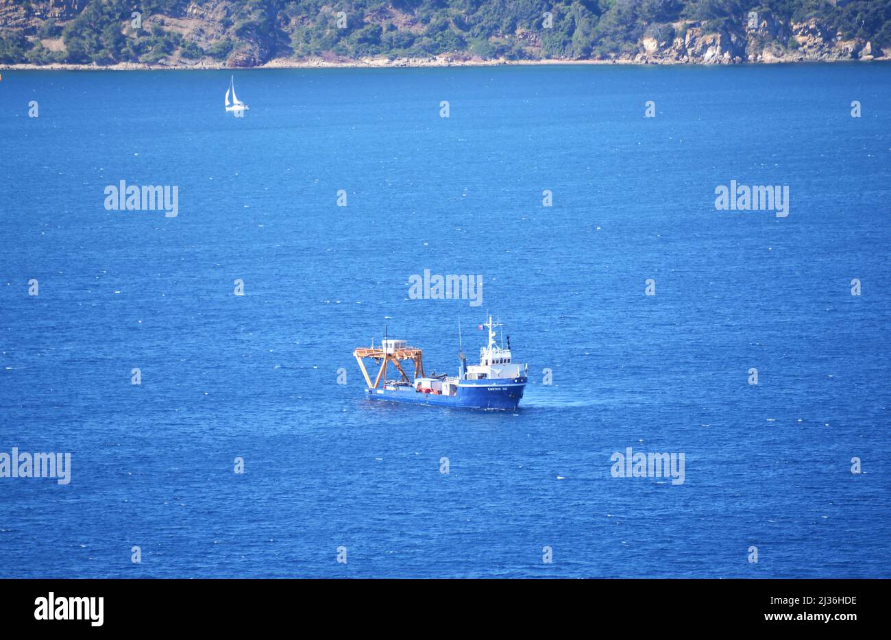 Le Castor anchor handling boat Stock Photo