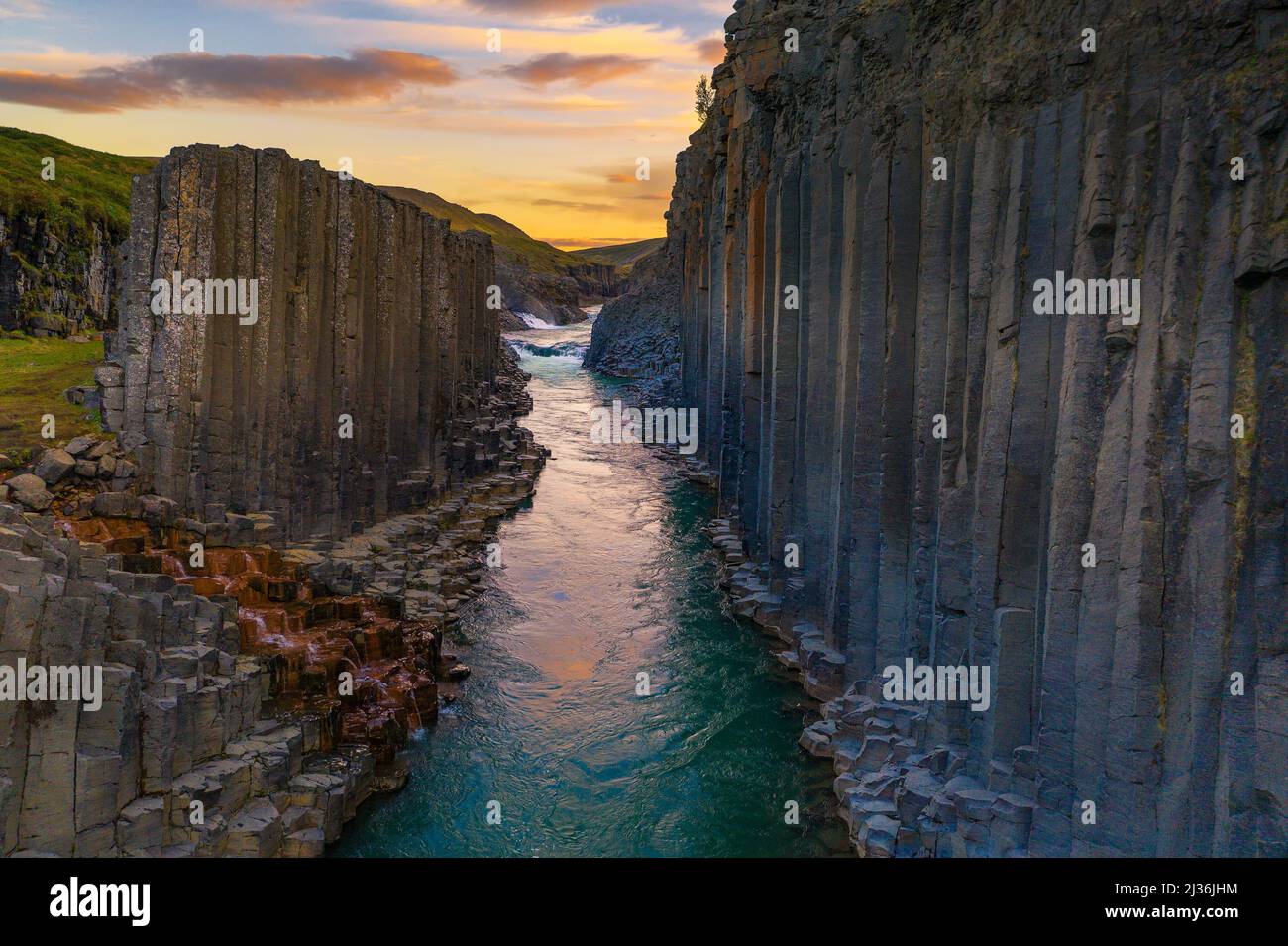 Studlagil Canyon in east Iceland at sunset Stock Photo