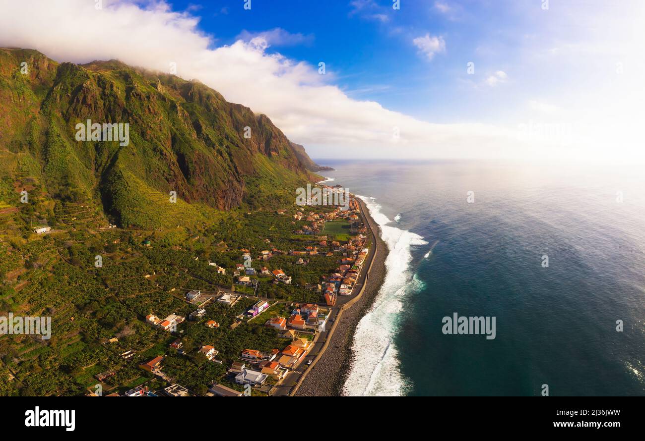 Aerial view of Paul Do Mar coastal village in the Madeira Islands
