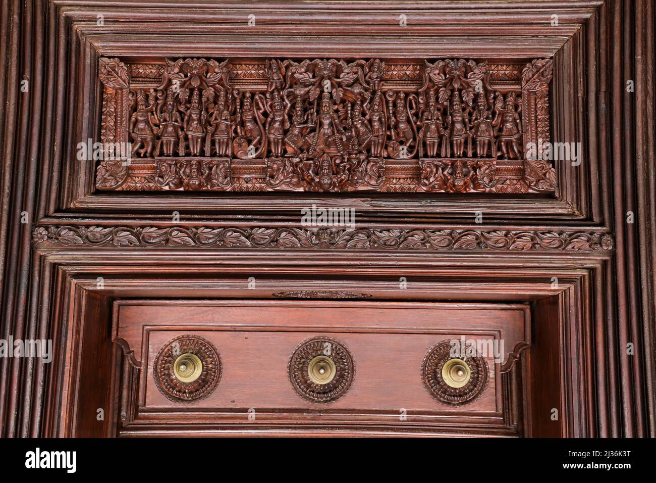 Wooden carving above a door in the Chidambara Vilas luxury heritage