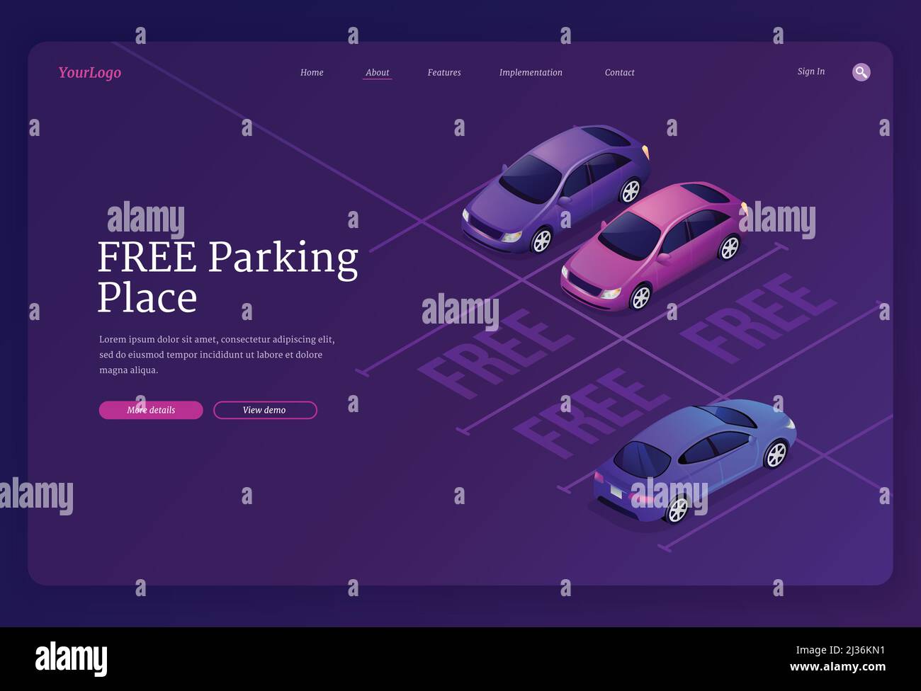 Free parking place banner. Car park zone with free empty lots. Vector