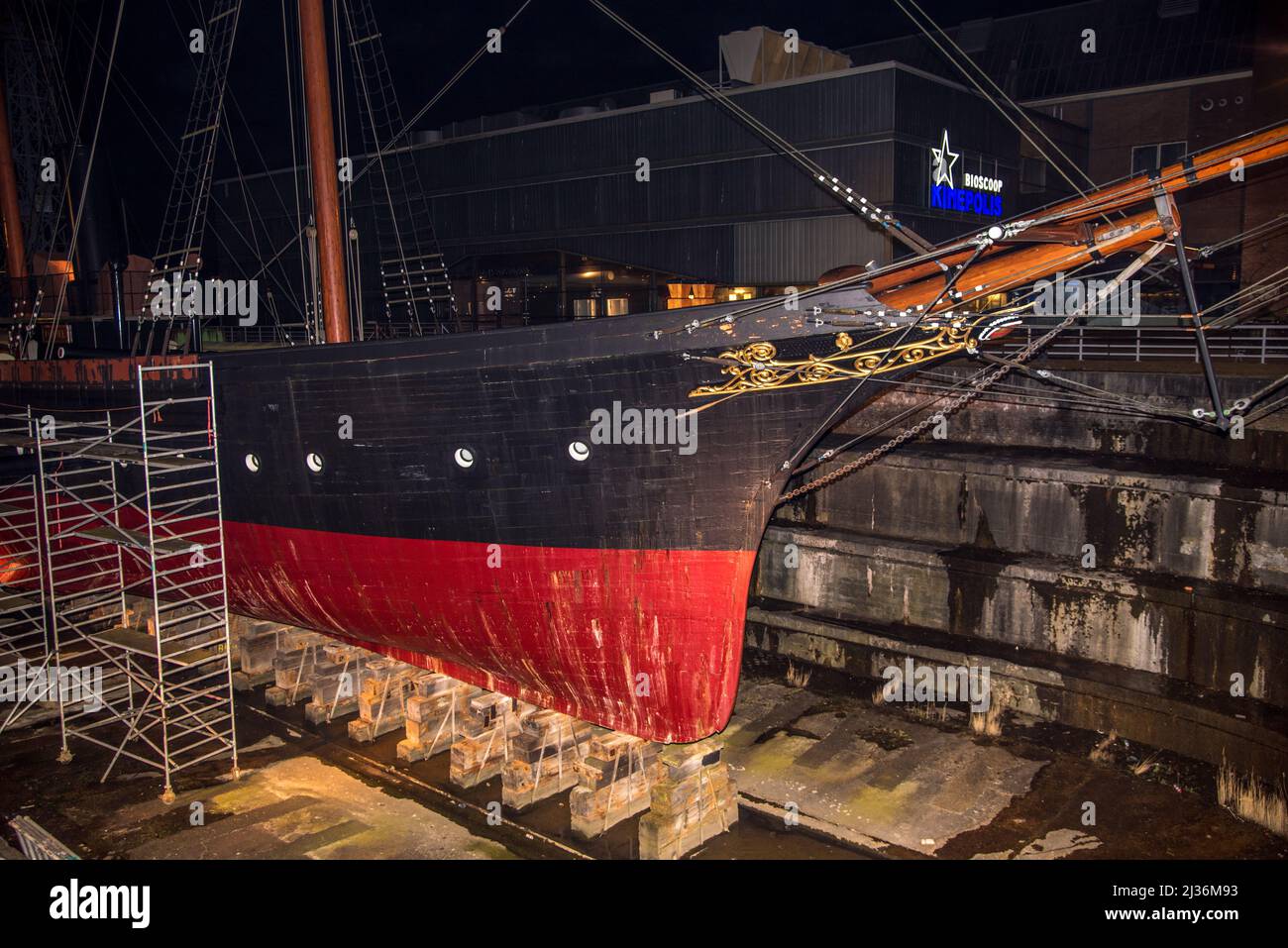 Den Helder, Netherlands, March 2022. The historic naval ship Bonaire in dry dock at former Willemsoord shipyard, Den Helder. High quality photo Stock Photo