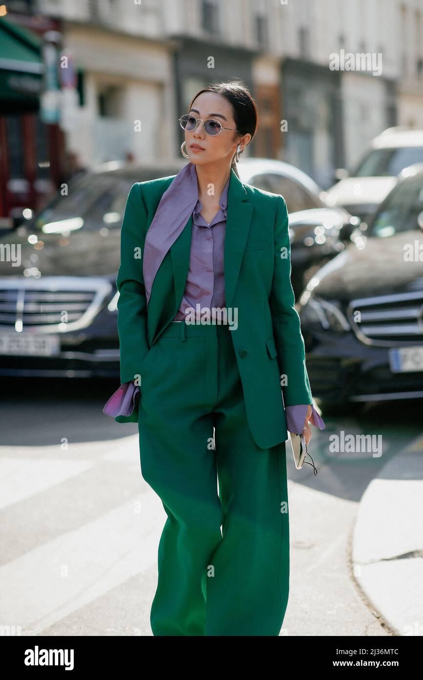 Street style, Yoyo Cao arriving at Valentino Fall-Winter 2022-2023 show