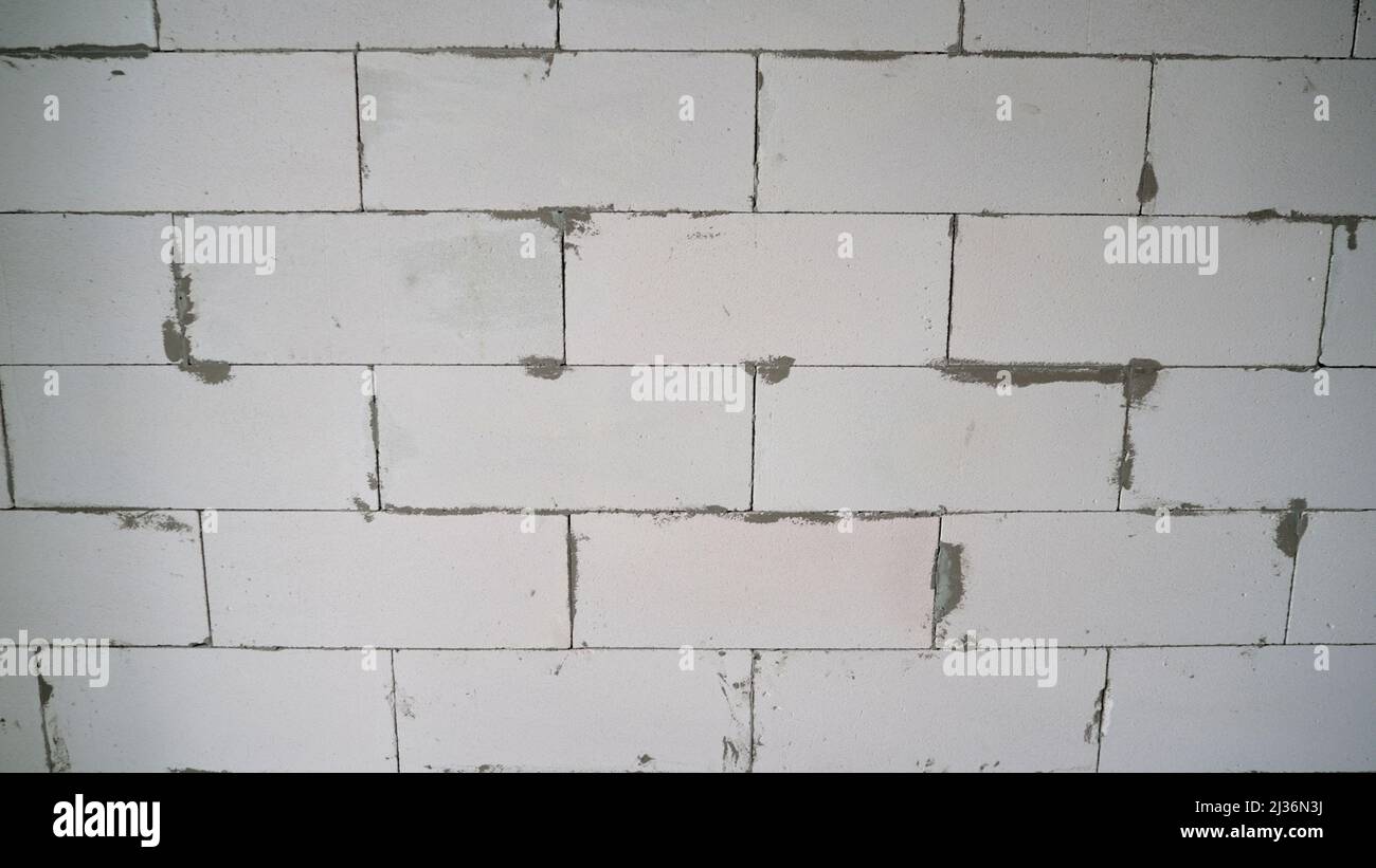 The finished wall of aerated concrete blocks. A wall built from aerated
