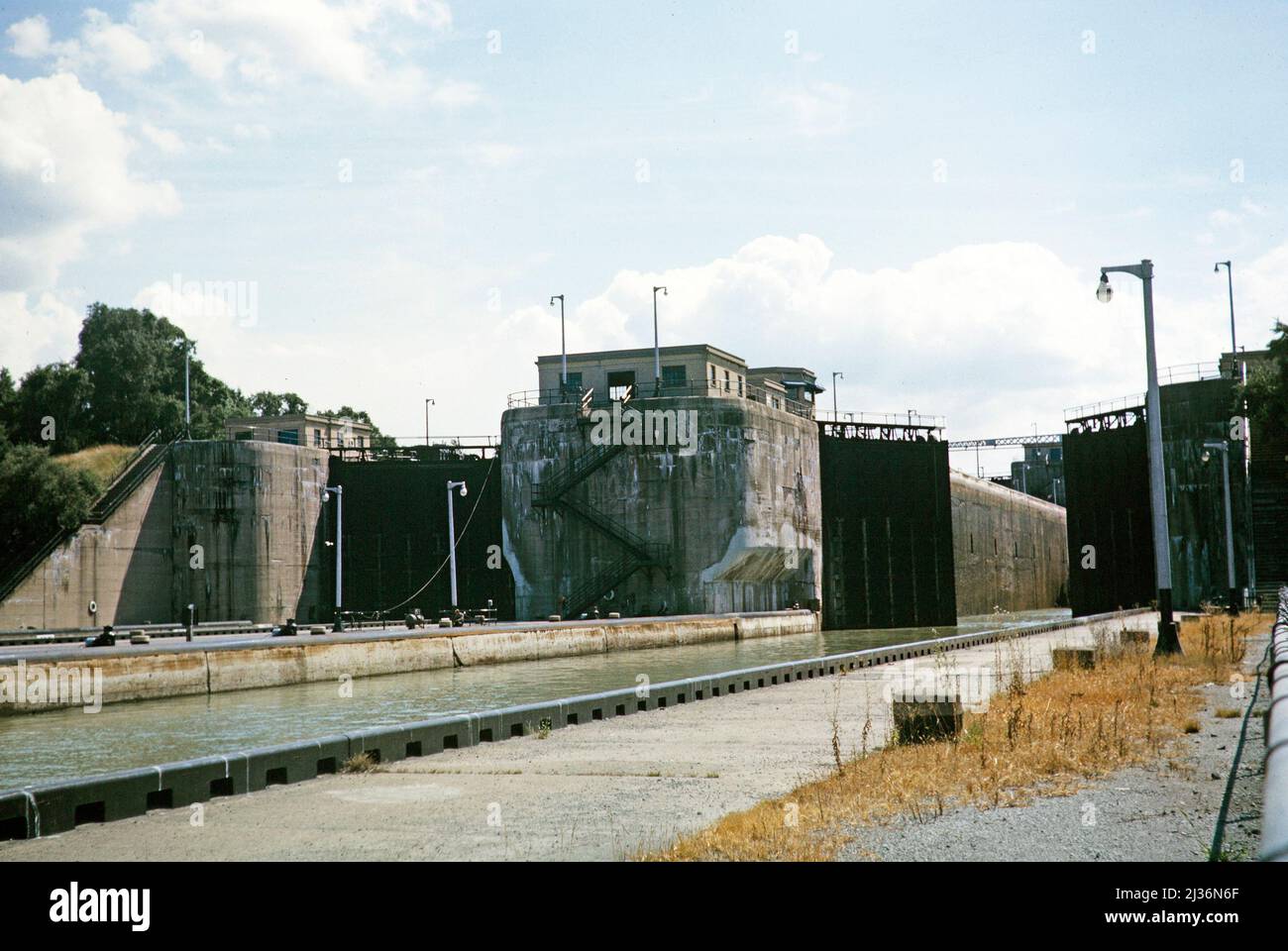 Lock gates on Welland canal, St Lawrence seaway, Great Lakes, Ontario ...