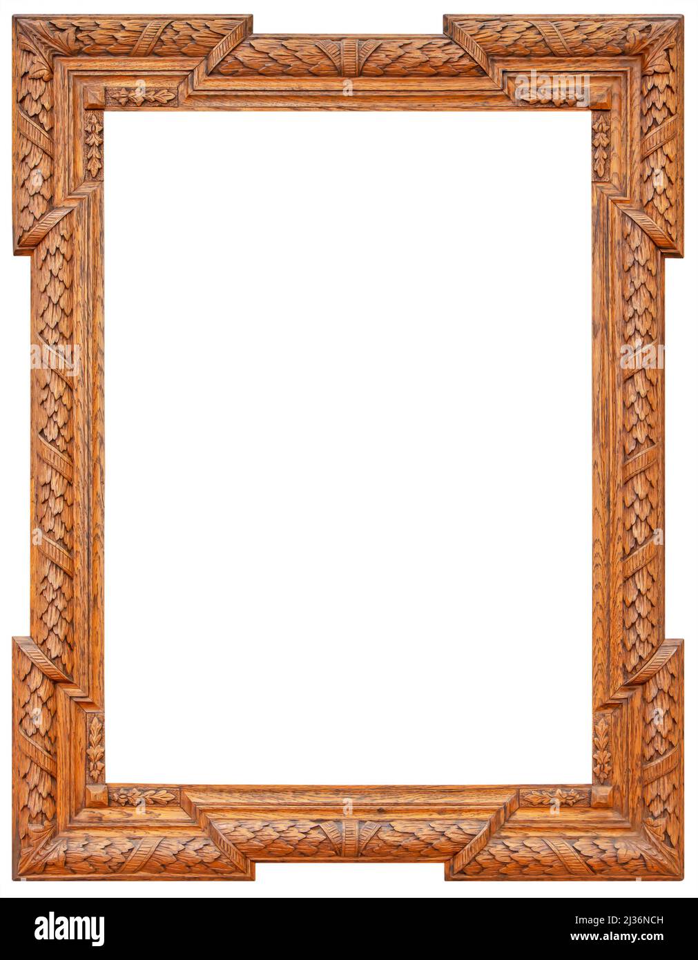 Old rectangular vintage wooden frame, isolated on white background Stock Photo