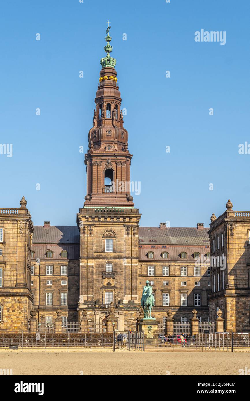 Christiansborg Palace is a royal palace in Copenhagen. Seat of the Danish Parliament, the offices of the Minister of State and the Supreme Court. Stock Photo