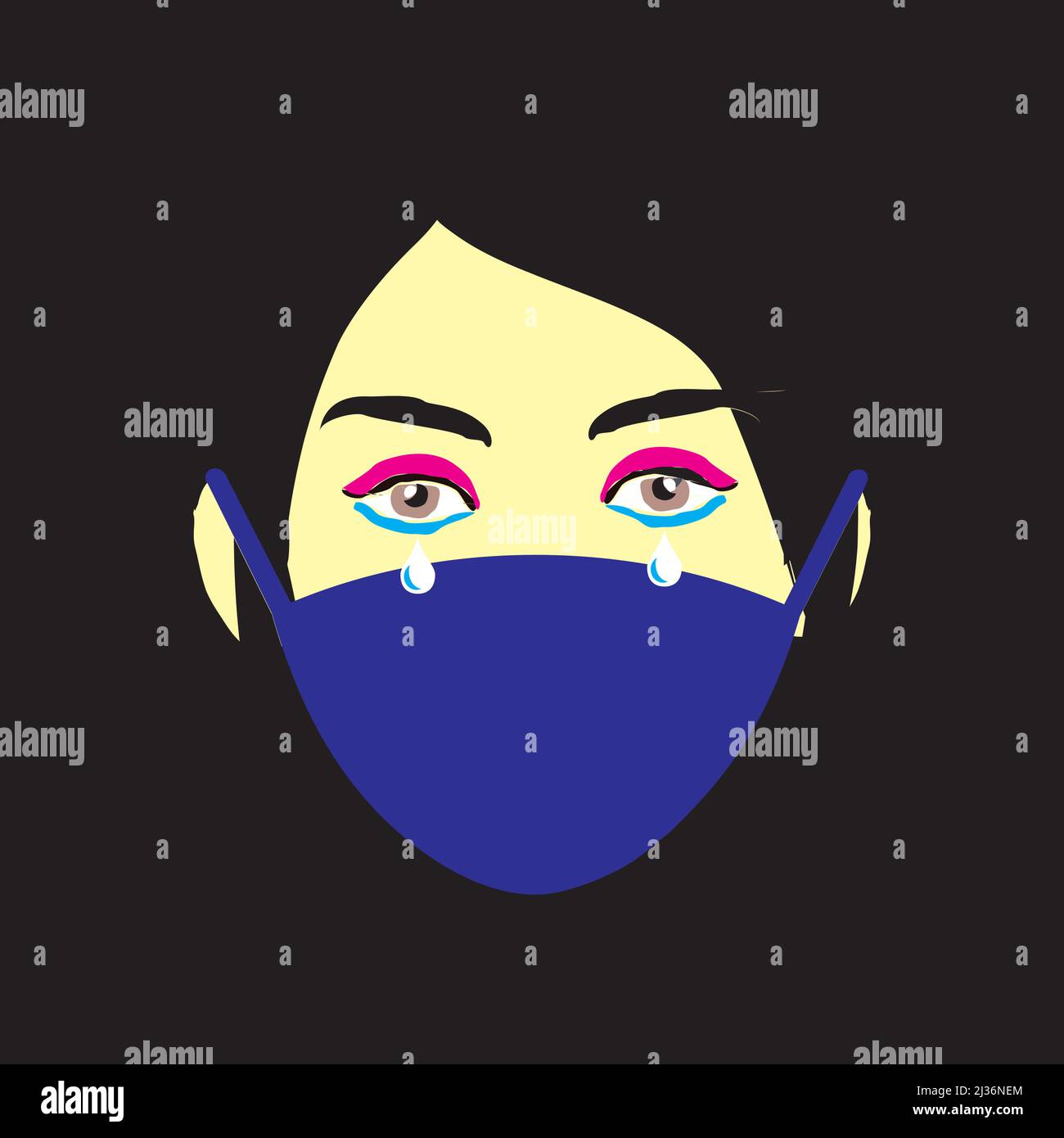 Illustration of a woman's face in a mask crying and shedding tears ...