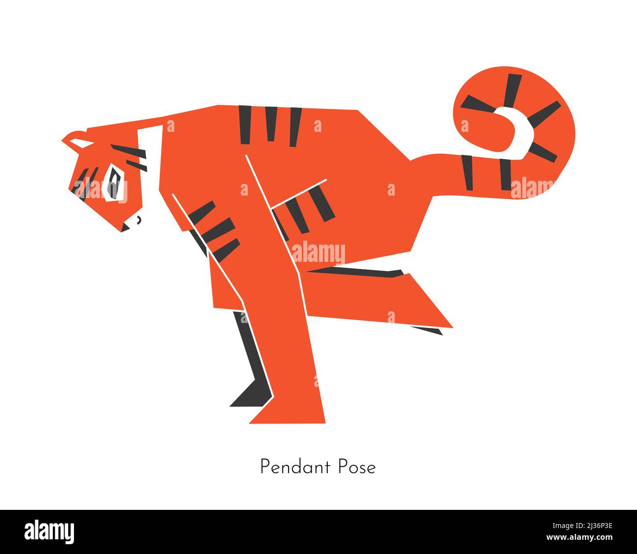 Vector isolated concept with cartoon animal character learning yoga practice - Pendant pose. Bengal tiger does core asana - Lolasana. Flat illustratio Stock Vector