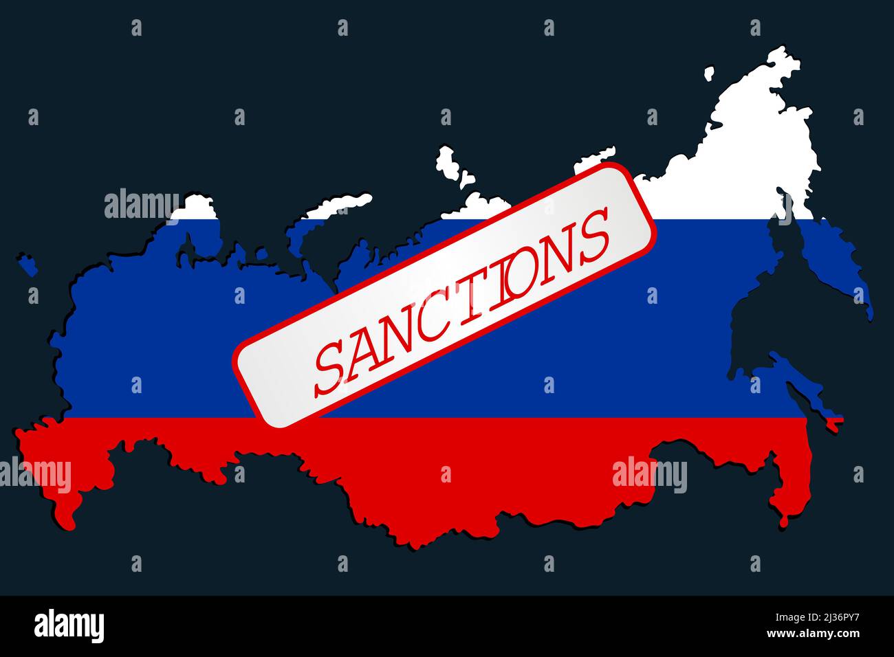 Sanctions against Russian Federation. Russian Map with restriction sign. Embargo and economucal crysis concept. Stock Vector