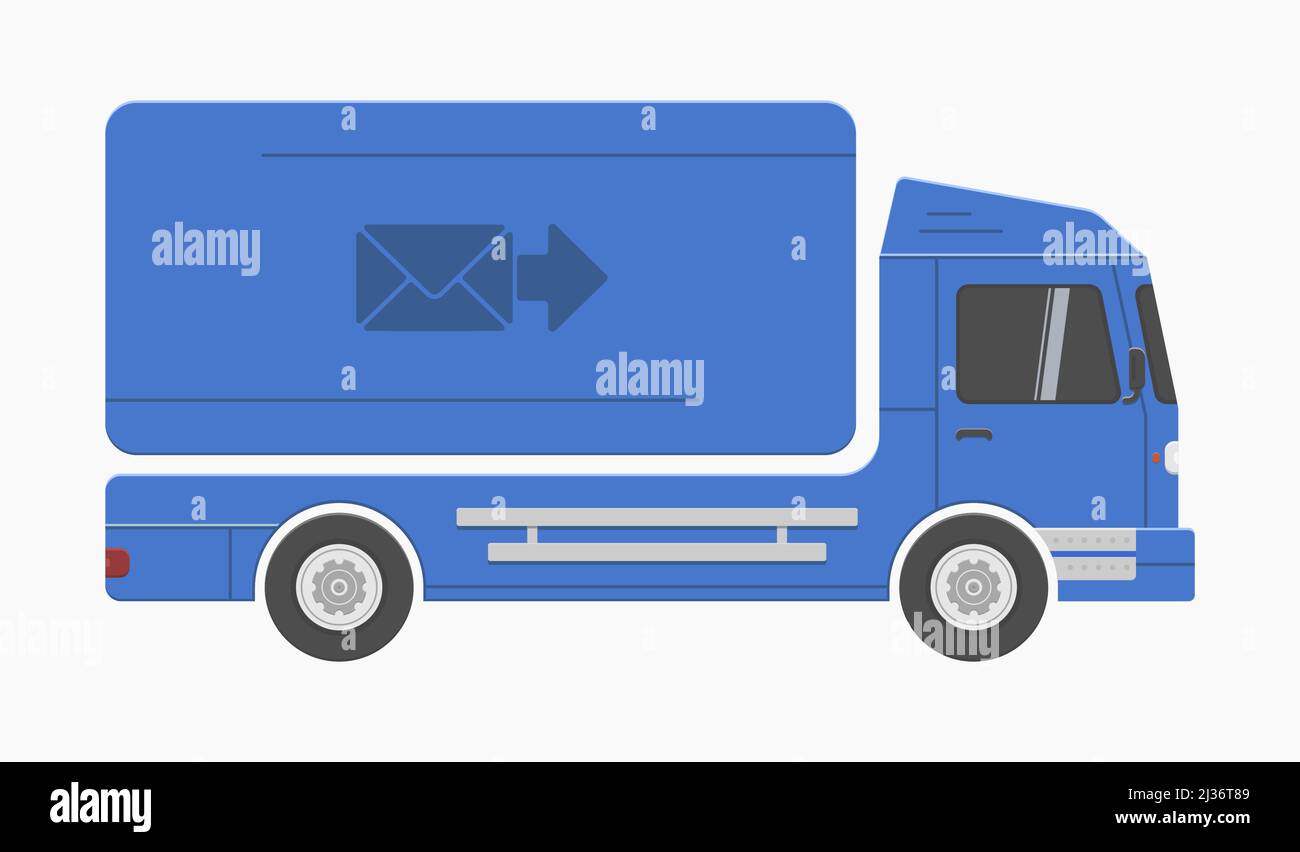 blue lorry delivery truck vector flat illustration Stock Vector
