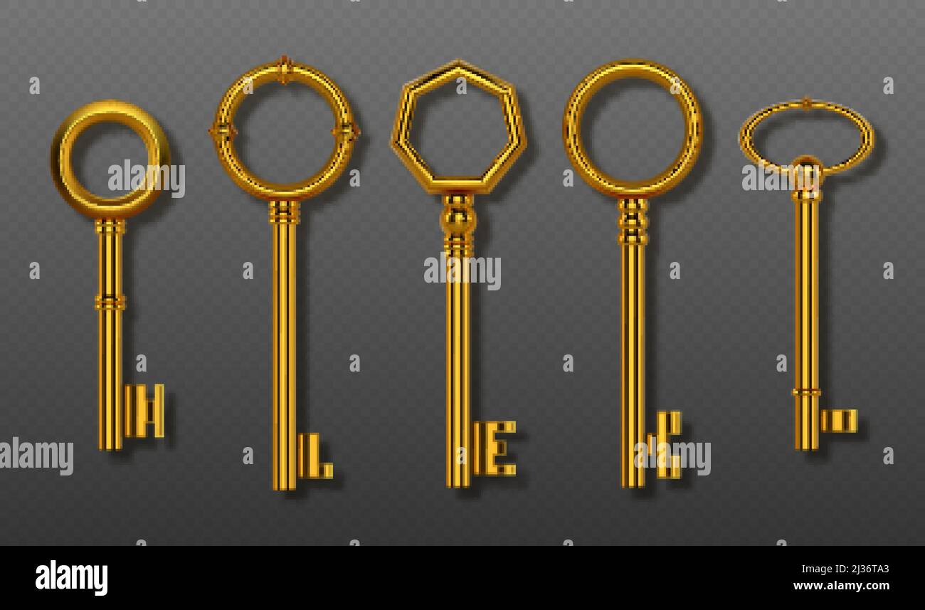 Old gold keys collection isolated on transparent background. Vector ...